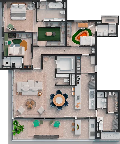 210 m² - PLANTA OPÇÃO <br>LIVING AMPLIADO <br>E COZINHA ABERTA - 3 SUÍTES