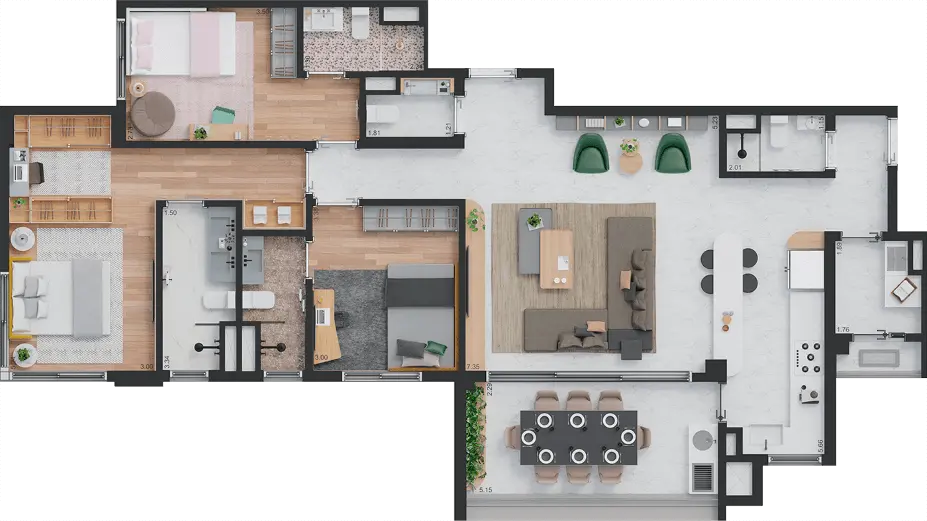 Planta 139 m² - 3 suítes