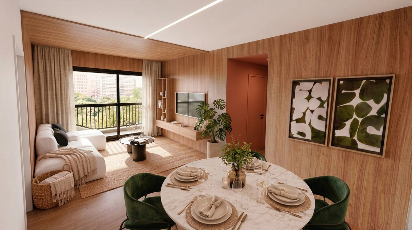 Living apartamento decorado de 95 m²